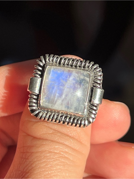 Jewelry - Moonstone Square Sterling Ring - Blue Flash